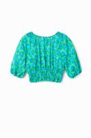 Korte blouse met pofmouwen en tie-dye - BLUE - L - thumbnail