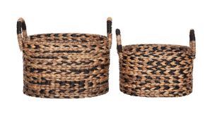 MUST Living Mand Basket Waterhyacint, Set van 2 stuks - Zwart, Naturel