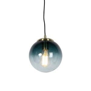 QAZQA Art deco hanglamp messing met oceaanblauw glas 20 cm - Pallon