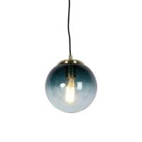 QAZQA Art deco hanglamp messing met oceaanblauw glas 20 cm - Pallon