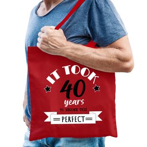 Cadeau tas voor heren - 40 en perfect - rood - katoen - 42 x 38 cm - veertig - shopper