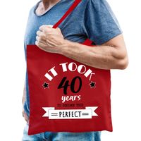 Cadeau tas voor heren - 40 en perfect - rood - katoen - 42 x 38 cm - veertig - shopper - thumbnail