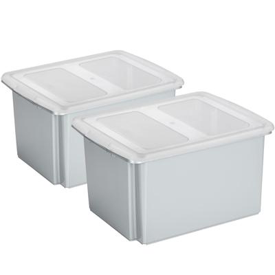 Sunware opslagboxen set - 2x stuks - 32 liter - grijs - 45 x 36 x 24 cm - afsluitbare deksel