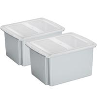 Sunware opslagboxen set - 2x stuks - 32 liter - grijs - 45 x 36 x 24 cm - afsluitbare deksel