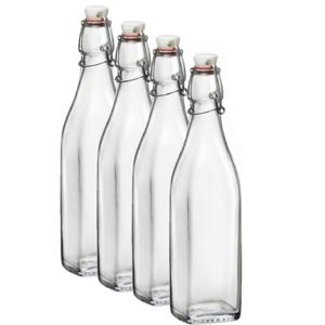 Bormioli Rocco beugelfles/weckfles - 6x - 1 liter - glas - vierkant - water/olie/azijn/sapjes