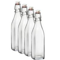 Bormioli Rocco beugelfles/weckfles - 6x - 1 liter - glas - vierkant - water/olie/azijn/sapjes - thumbnail