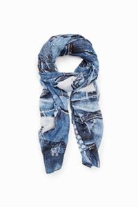 Rechthoekige sjaal met denim patch - BLUE - U