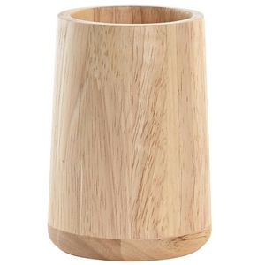 Badkamer tandenborstelhouder / drinkbeker - hout - beige - 8 x 11 cm