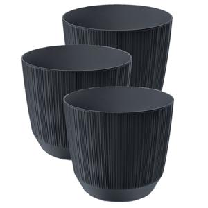 Prosperplast Plantenpot - 3x stuks - stripe - antraciet grijs - D13xH11 cm