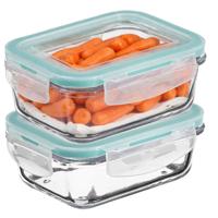 5Five Vershoudbakje met deksel - 2x - glas - luchtdicht - met clips - 17 x 11 x 6 - 540 ml