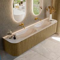 Badmeubel Mondiaz Kurve-Dlux | 200 cm | Meubelkleur Dusk | Wastafelkleur Meli | Solid surface | Wasbak beide zijden spoelbak | Zonder kraangat(en)