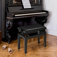 HOMCOM pianobank, pianostoel, in hoogte verstelbaar, elegant hoogglans, synthetisch leer+rubberhout, zwart, 63 x 33 x 56 cm - thumbnail