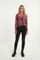 Slim fit shirt met bloemen - RED - L