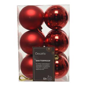 Decoris kerstballen - 12x st - rood - 6 cm - kunststof - mat/glans - kerstversiering