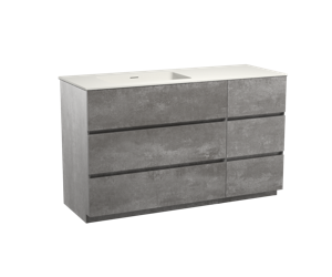 Storke Edge staand badmeubel 140 x 52 cm beton donkergrijs met Mata asymmetrisch linkse wastafel in mat witte solid surface