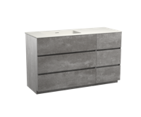 Storke Edge staand badmeubel 140 x 52 cm beton donkergrijs met Mata asymmetrisch linkse wastafel in mat witte solid surface - thumbnail