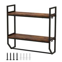 Industrieel Houten Wandrek Zwevend Rek met Stang Rek met Metalen Frame Ideaal voor Woonkamer Keuken en Badkamer