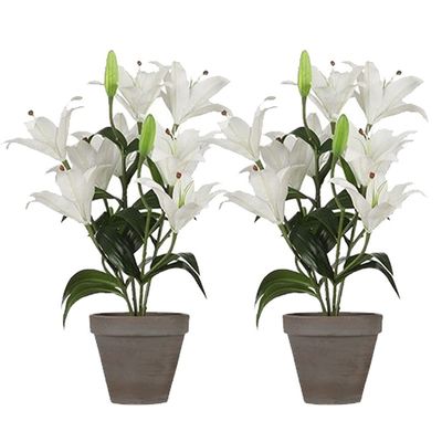 2x Witte Tigerlily/tijgerlelie kunstplanten 47 cm in grijze pot