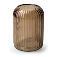 Bloemenvaas Striped - transparant licht bruin - glas - D17 x H25 cm - ribbelvaas - thumbnail