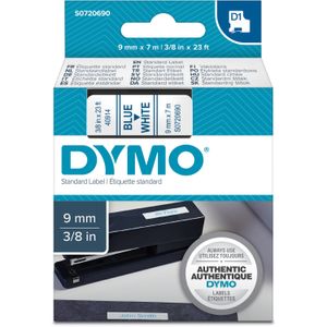 Dymo D1 standaardlabels blauw op wit, 9 mm x 7 m printlint