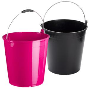 Roze en zwarte schoonmaakemmers/huishoudemmers set 15 liter en 32 x 31 cm