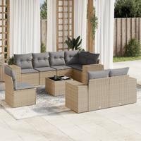 9-delige Loungeset met kussens poly rattan beige