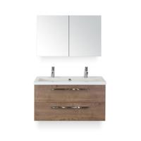 Seville Badmeubelset 100 cm - Tabacco - Wastafel Djazz 2 kraangaten - met Spiegelkast