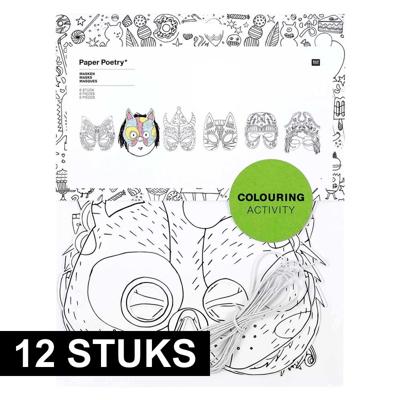 Kinder maskers om in te kleuren - 12x stuks - papier - knutselen kinderfeestje - oogmaskers maken