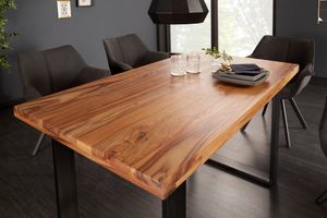 Massief houten eettafel IRON CRAFT 140cm naturel zwarte Sheesham steenafwerking Industrieel Design - 39867