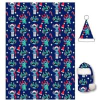 Stitch fleece plaid met kerstmuts 100 x 140 cm - polyester