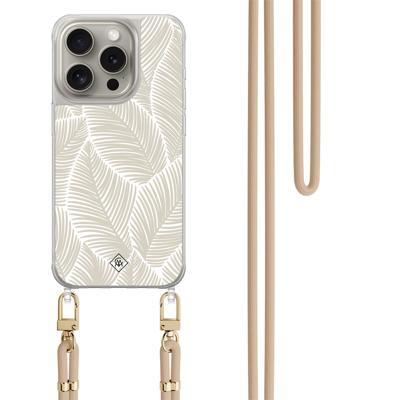 iPhone 15 Pro hoesje met beige koord - Palm leaves beige