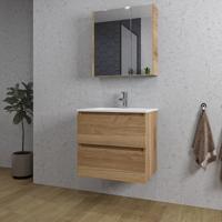 Adema Chaci Badkamermeubelset - 60x46x57cm - 1 keramische wasbak wit - 1 kraangat - 2 lades - Spiegelkast - eiken SW1212815/SW1212759/SW812072/SW804530