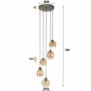 Hoyz - Hanglamp 5L Mix - Getrapt - Chromed Glas