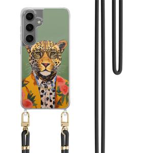 Samsung Galaxy S24 Plus hoesje met zwart koord - Luipaard hipster