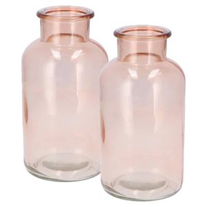 DK Design Bloemenvaas melkbus fles - 2x - helder glas zachtroze - D10 x H20 cm - Vazen