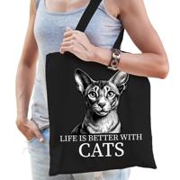 Cadeau tas voor kattenliefhebbers - zwart - Oosterse Korthaar kat/poes - katoen - 42 x 38 cm Cadeau tas voor kattenliefhebbers - zwart - Oosterse Korthaar kat/poes - katoen - 42 x 38 cm