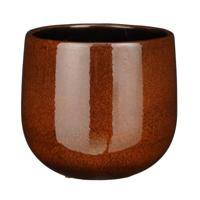 Mica Decorations Plantenpot/bloempot - keramiek - terra bruin glans/spotted- D18/H16 cm