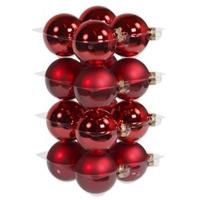 Kerstballen - 16x st - rood - D8 cm - glas - mat/glans - kerstversiering