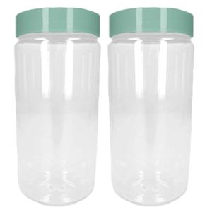 Voorraadpot/bewaarpot - 2x - 450 ml - kunststof - mint groen - B7 x H13 cm