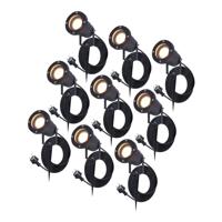 9x Sydney LED Prikspots - 1.5m kabel - 2700K - 4W 345lm - Kantelbaar - IP65 - Zwart