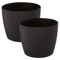 Form Plastic Plantenpot/bloempot Waves - 2x - kunststof - zwart - D19 x H16 cm