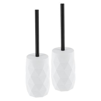 WC/toiletborstel in houder Diamond - 2x - wit - kunststof - 8 x 34 cm