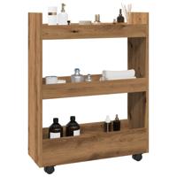 Opbergtrolley smal 3-laags bewerkt hout artisanaal eikenkleurig