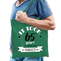 Cadeau tas voor heren - 65 en perfect - groen - katoen - 42 x 38 cm - vijfenzestig - shopper