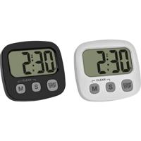 TFA Dostmann 2er Set Digitaler Timer mit Stoppuhr und Uhrzeit Stopwatch Zwart, Wit Digitaal