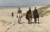 Anton Mauve, Morgenrit langs het strand 90x60cm, Rijksmuseum, print op canvas, premium print, oude meester