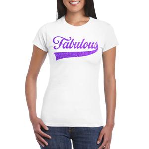 Foute party t-shirt voor dames - Fabulous - wit - glitter - carnaval/themafeest