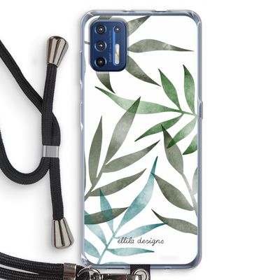 Tropical watercolor leaves: Motorola Moto G9 Plus Transparant Hoesje met koord