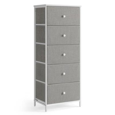 Hoge ladekast met metalen frame, Duifgrijs + Crèmewit / 29,8T x 45B x 112,3H cm
