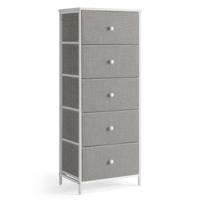 Hoge ladekast met metalen frame, Duifgrijs + Crèmewit / 29,8T x 45B x 112,3H cm